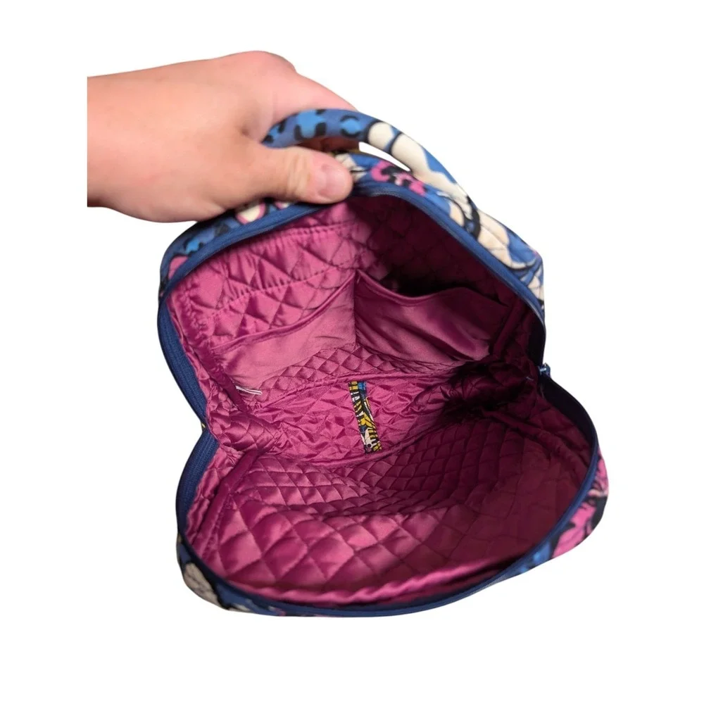 Vera Bradley Midnight‎ Blues Quilted Floral Backpack Pink Leopard Lining Navy